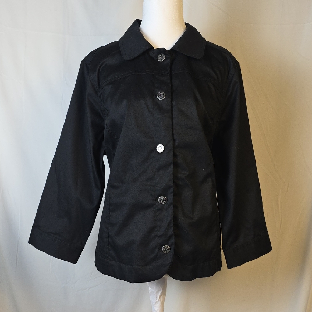 NWT CJ Banks Black Jacket with Long Sleeves and Silver Tone Buttons